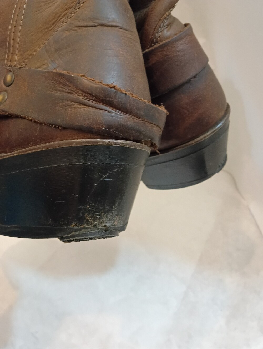 Vtg Frye Womabs Boots Harness Brown Square Toe Black Label 8M Southwest - Picture 7 of 16